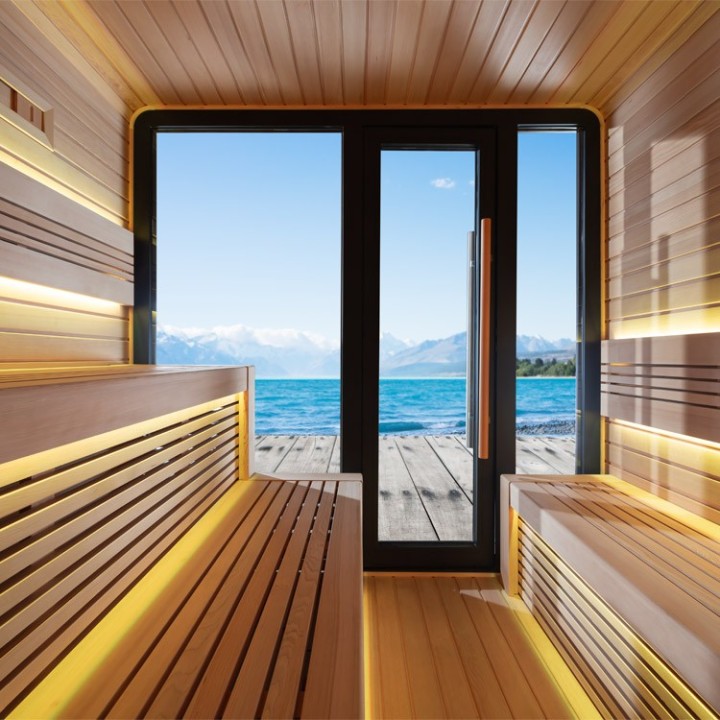 Venkovní sauna AWT THE CUBE X1 Hemlock 225x225 bez saunových kamen