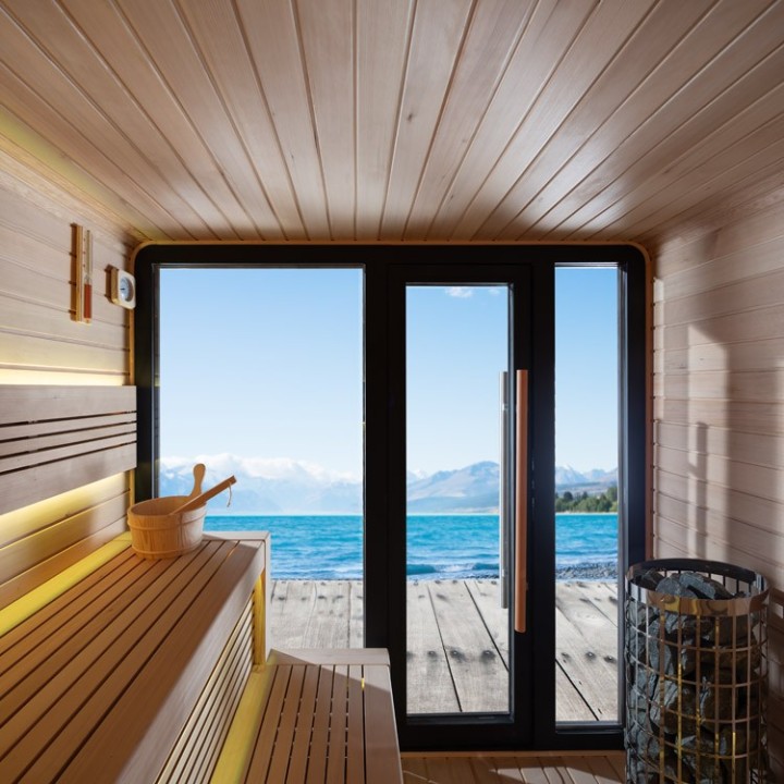 Venkovní sauna AWT THE CUBE X2 Hemlock 225x225 Eos BIO Cubo 9kW