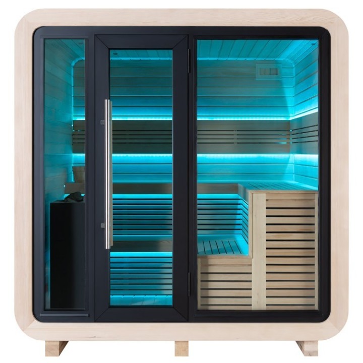 Venkovní sauna AWT THE CUBE X2 Hemlock 225x225 Eos BIO Cubo 9kW