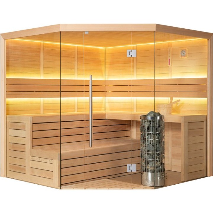 Finská sauna EAGO AWT E1611A hemlock 220×220 9 kW Cilindro