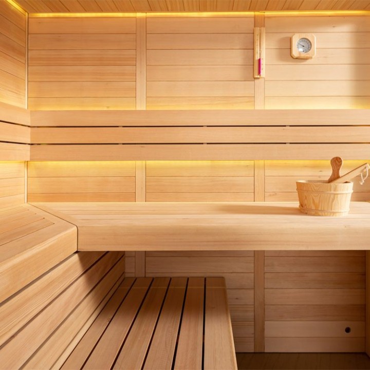 Finská sauna EAGO AWT B1611A hemlock 220×220 9 kW EOS Bi-O Cubo
