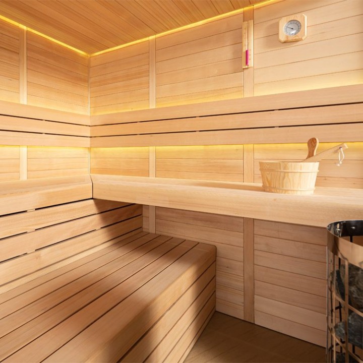 Finská sauna EAGO AWT B1611A hemlock 220×220 9 kW EOS Bi-O Cubo