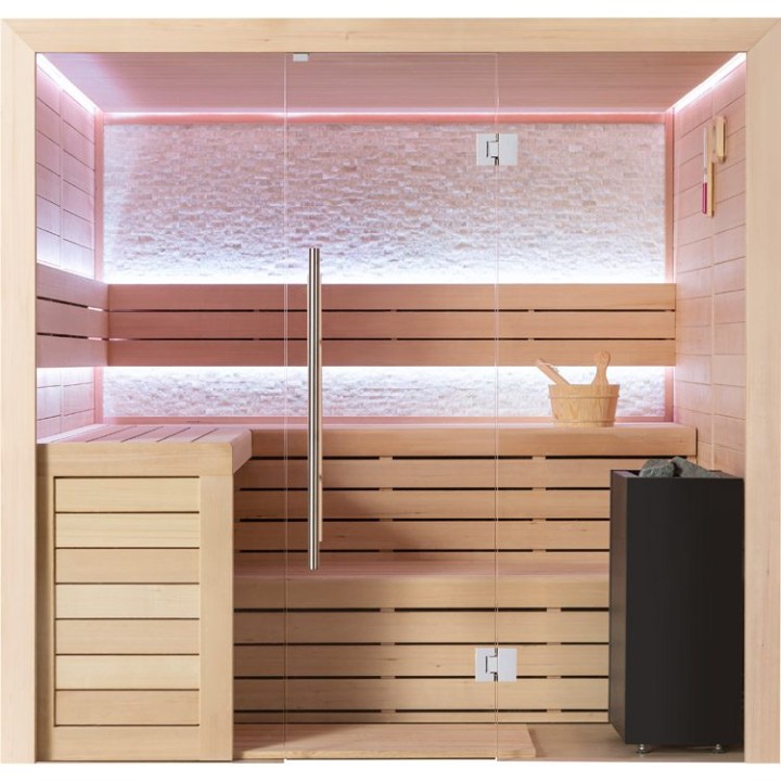 Finská sauna EAGO AWT B1602A hemlock 220×200 9 kW EOS Bi-O Cubo