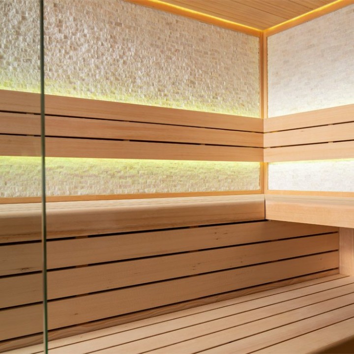 Finská sauna EAGO AWT B1601XL hemlock 250×250 9 kW EOS Bi-O Cubo