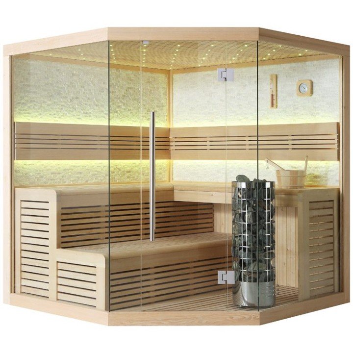 Finská sauna EAGO AWT E1101B hemlock 200×200 9 kW Cilindro
