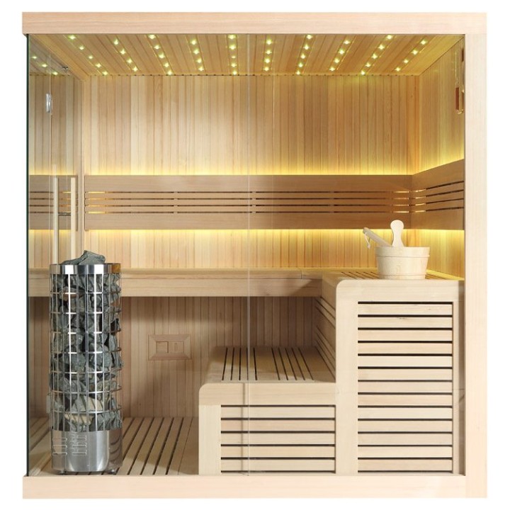 Finská sauna EAGO AWT E1115B hemlock 200×200 9 kW Cilindro