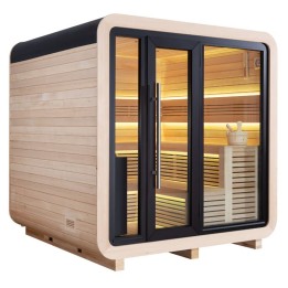 Zahradní sauna EAGO AWT Saunahaus THE CUBE X2 hemlock 225×225 9 kW Cilindro