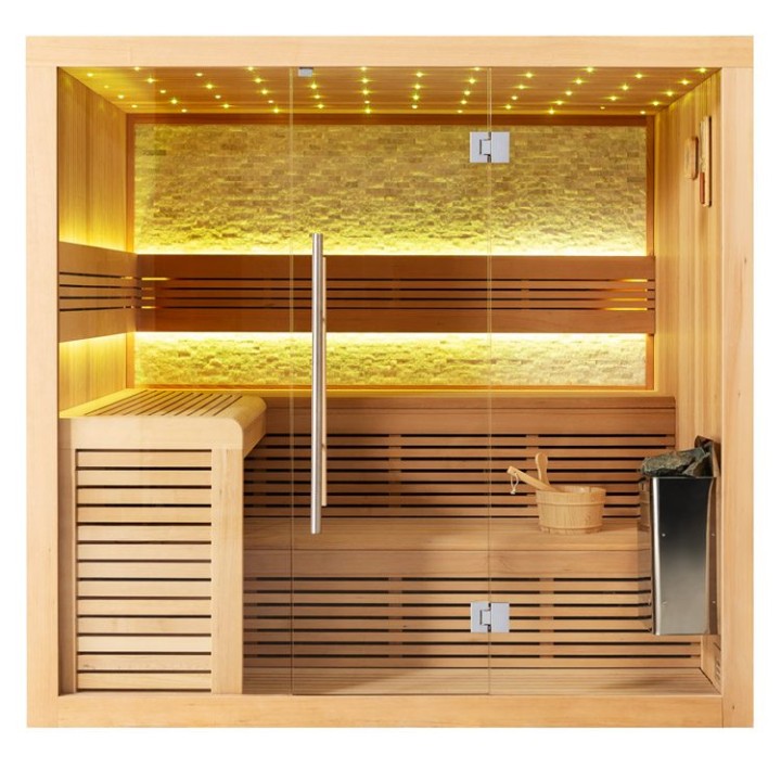 Finská sauna EAGO AWT E1102C hemlock 180×150 9 kW TheWall
