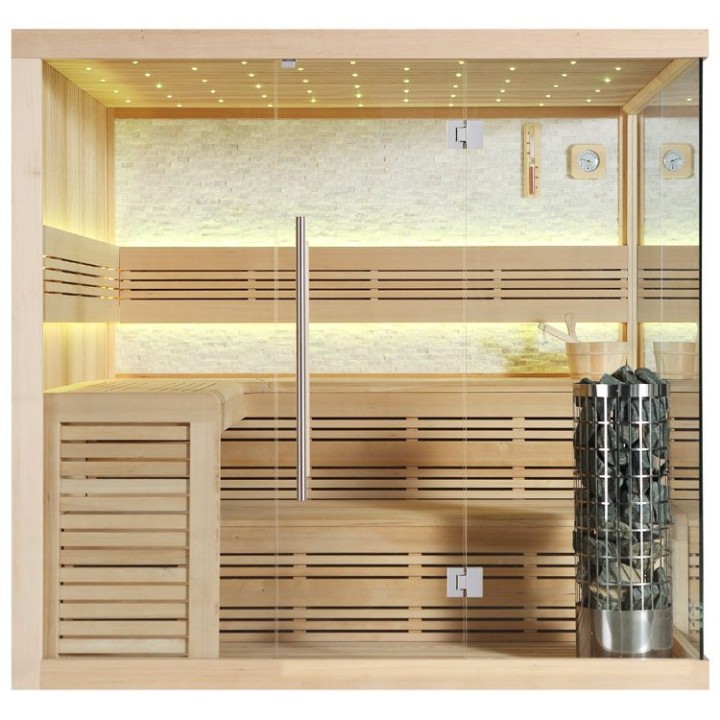 Finská sauna EAGO AWT E1105B hemlock 200×200 9 kW Cilindro