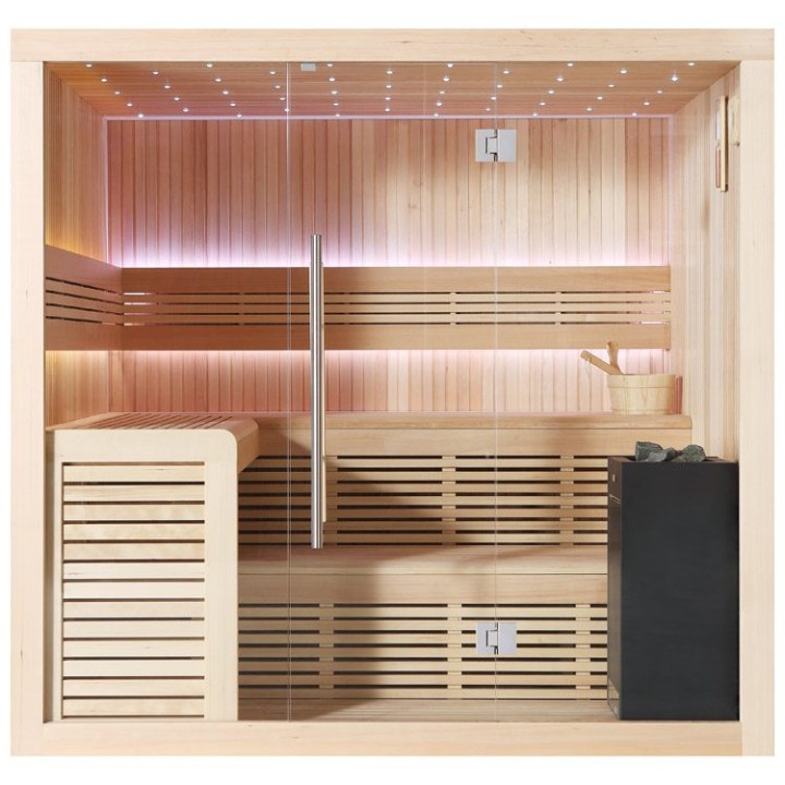 Finská sauna EAGO AWT B1112A hemlock 220×200 9 kW EOS BiO-Cubo
