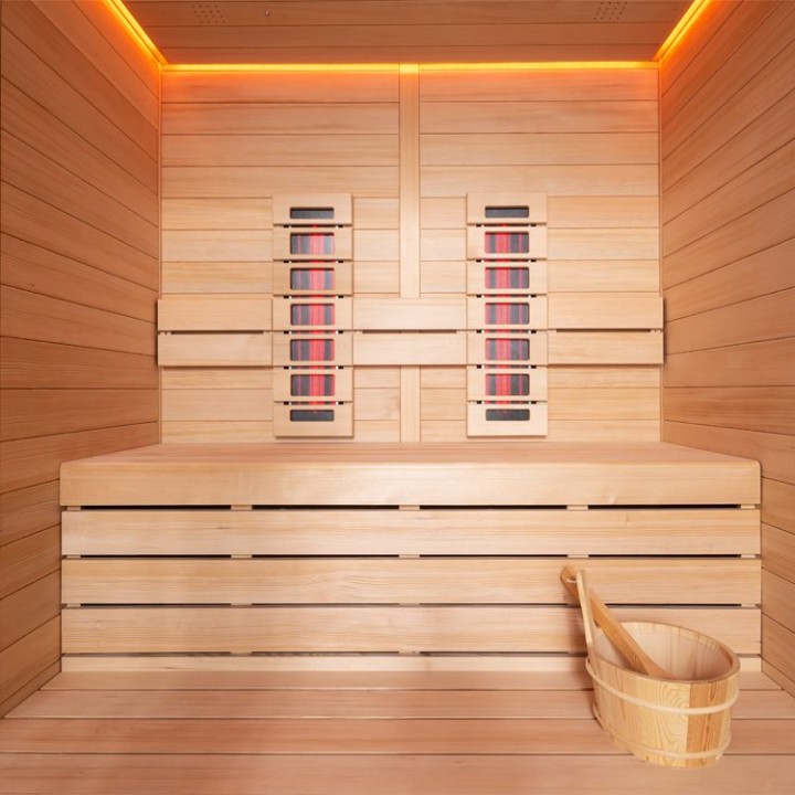 Finská sauna EAGO AWT E1614C-IR hemlock 160×150 6,8 kW Cilindro