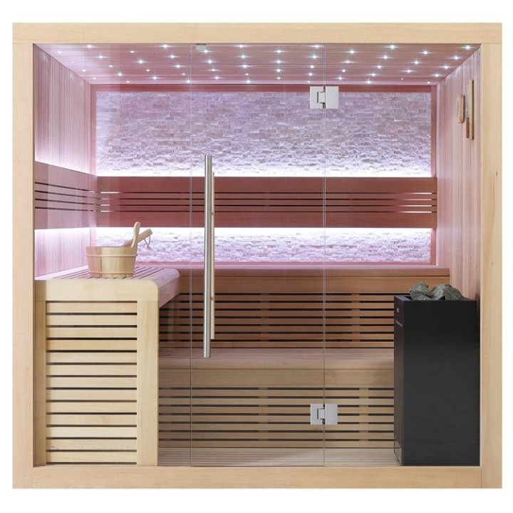 Finská sauna EAGO AWT B1102A hemlock 220×200 9 kW EOS BiO-Cubo