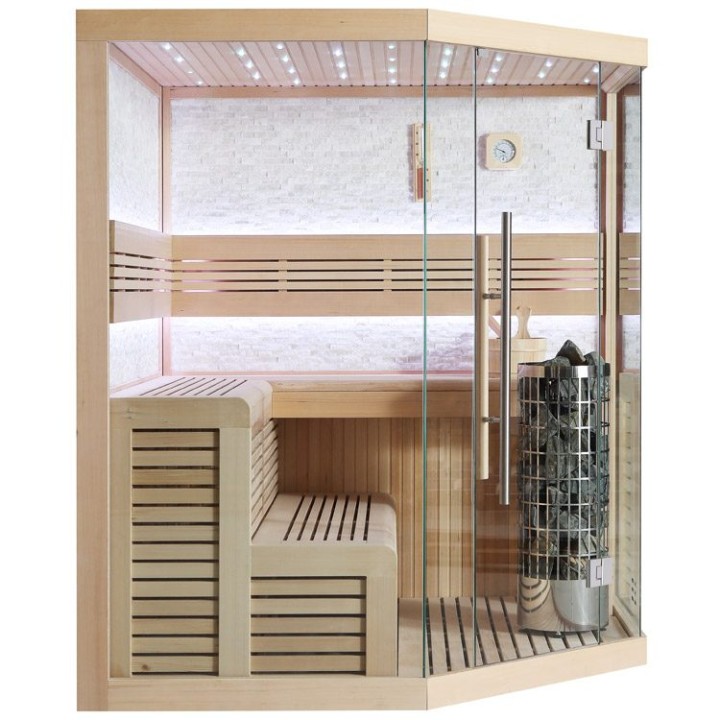 Finská sauna EAGO AWT B1101C hemlock 180×180 9 kW EOS BiO-Cubo
