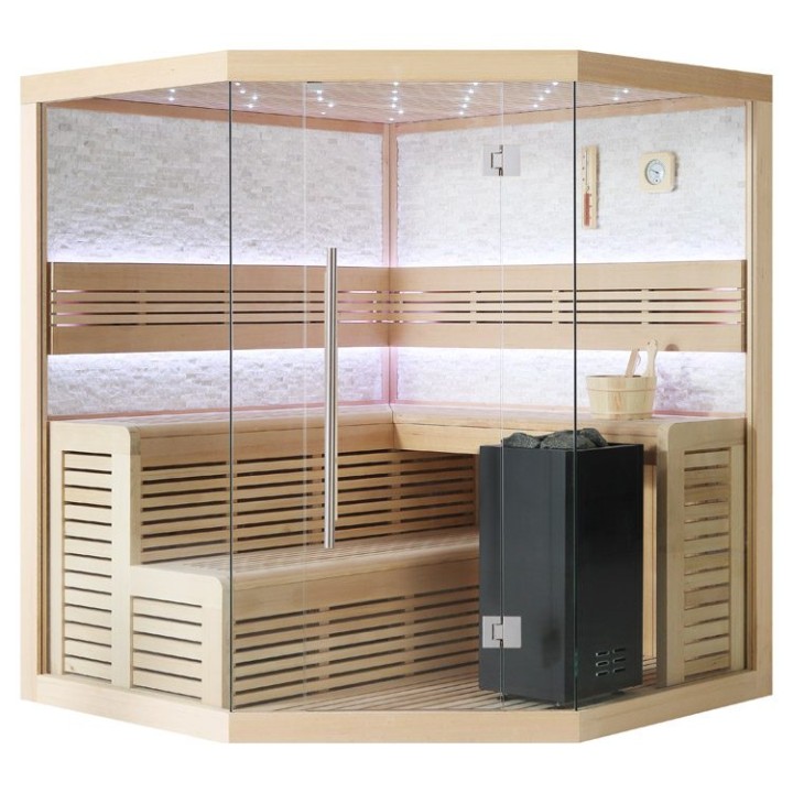 Finská sauna EAGO AWT B1101C hemlock 180×180 9 kW EOS BiO-Cubo