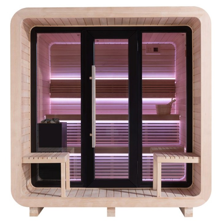 Zahradní sauna EAGO AWT Saunahaus THE CUBE X3 hemlock 225×225 9 kW EOS Cubo