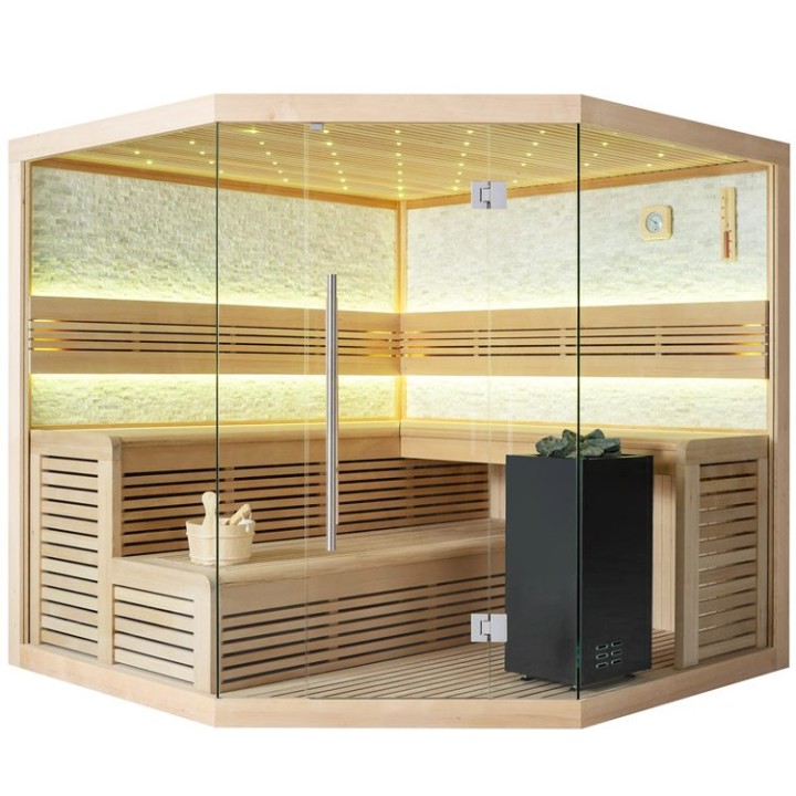 Finská sauna EAGO AWT B1101A hemlock 220×220 9 kW Virta Bi-O