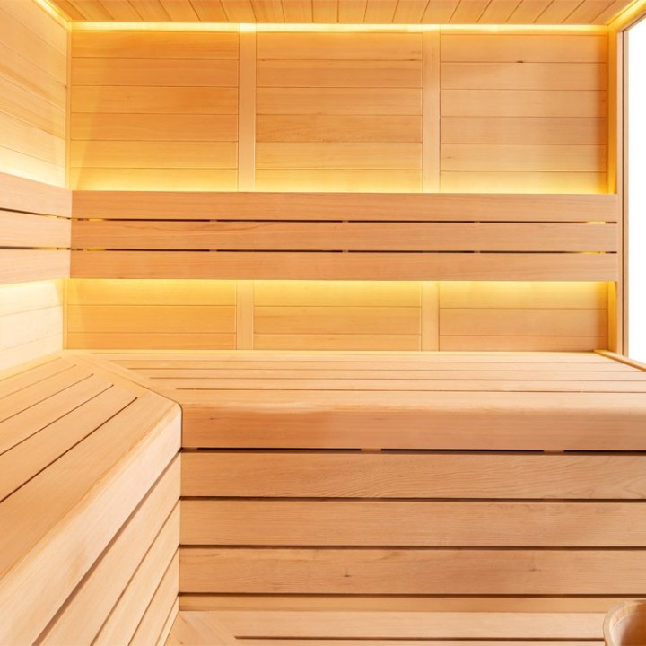 Finská sauna EAGO AWT E1613C hemlock 180×180 9 kW Cilindro