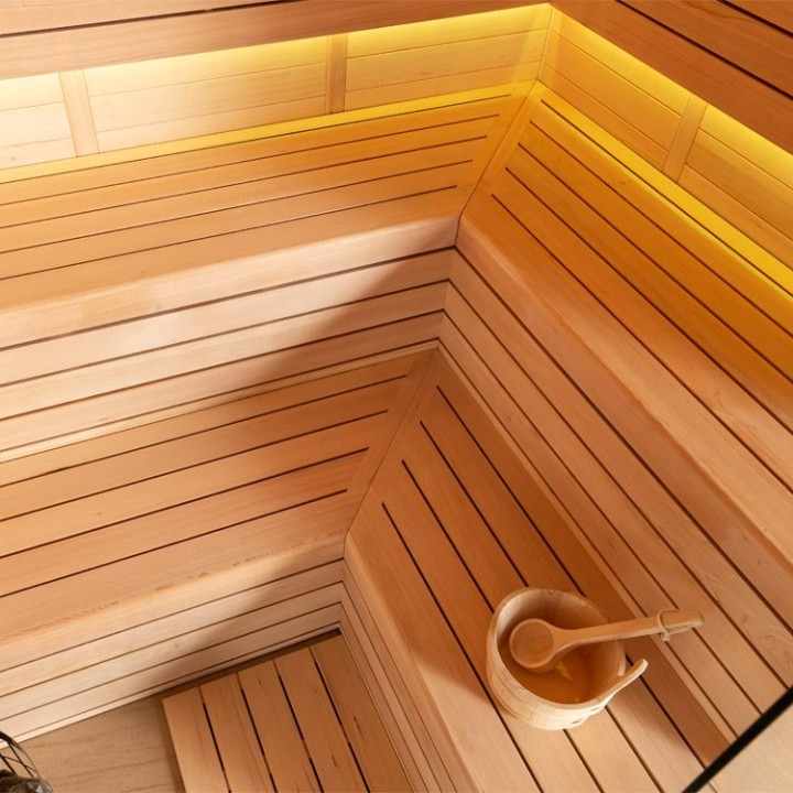 Finská sauna EAGO AWT E1613C hemlock 180×180 9 kW TheWall
