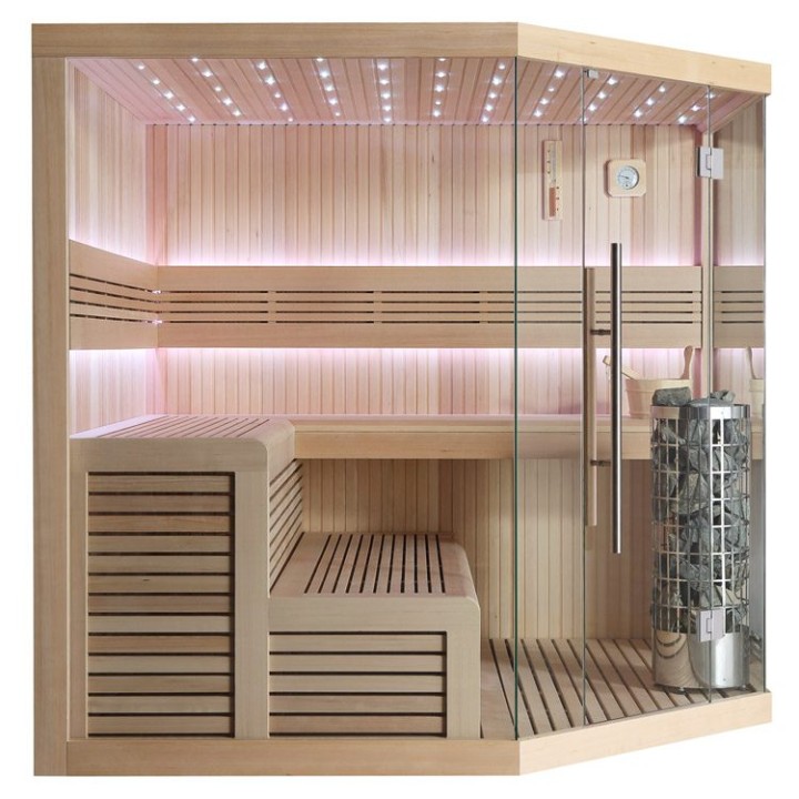 Finská sauna EAGO AWT B1111B hemlock 200×200 9 kW EOS BiO-Cubo