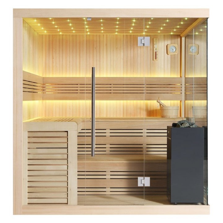 Finská sauna EAGO AWT B1115B hemlock 200×200 9 kW EOS BiO-Cubo