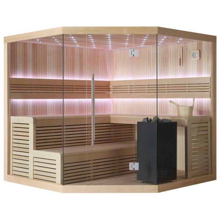 Finská sauna EAGO AWT E1111A hemlock 220×220 9 kW Virta