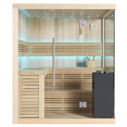 Finská sauna EAGO AWT B1115C hemlock 180×180 9 kW Virta Bi-O