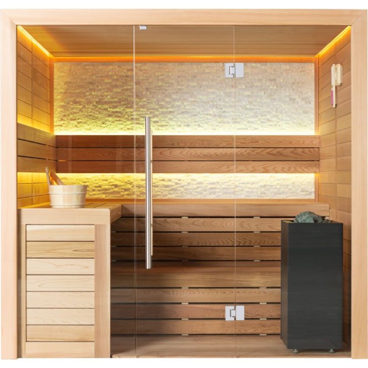 Finská sauna EAGO AWT B1602A červený cedr 220×200 9 kW Virta Bi-O