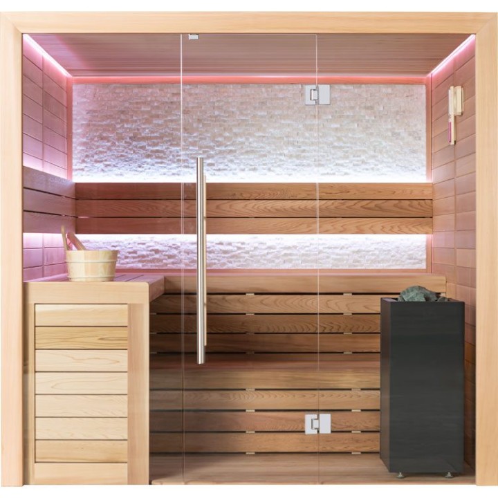 Finská sauna EAGO AWT B1602B červený cedr 200×170 9 kW Virta Bi-O