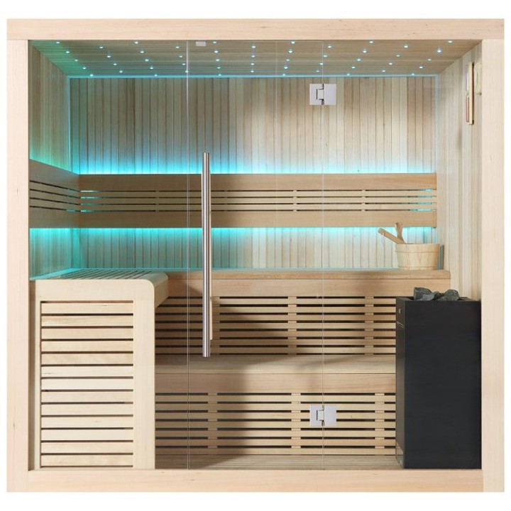 Finská sauna EAGO AWT B1112A hemlock 220×200 9 kW Virta Bi-O