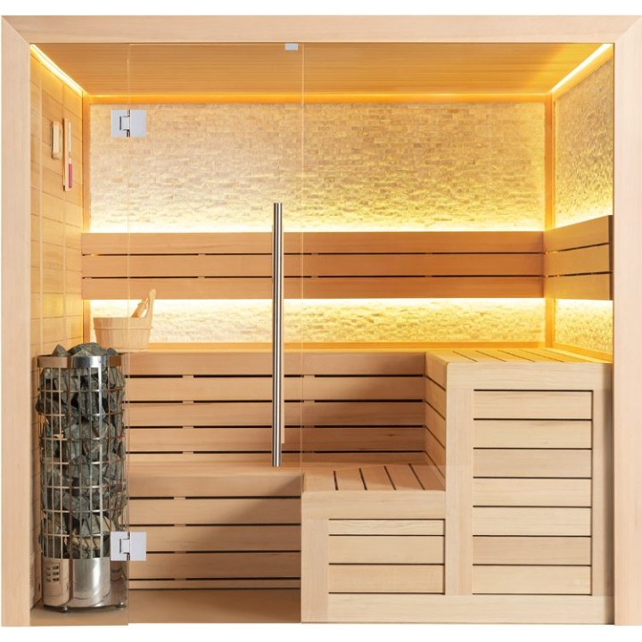 Finská sauna EAGO AWT E1603A hemlock 220×200 9 kW Cilindro