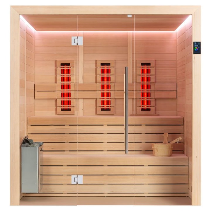 Finská sauna EAGO AWT E1614B-IR hemlock 180×150 6 kW TheWall