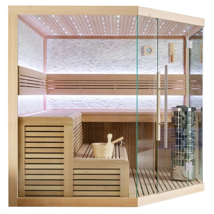 Finská sauna EAGO AWT E1101A hemlock 220×220 9 kW Cilindro