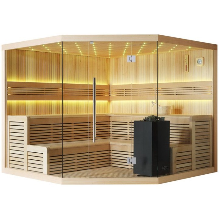 Finská sauna EAGO AWT B1111 XL hemlock 250×250 9 kW Virta Bi-O