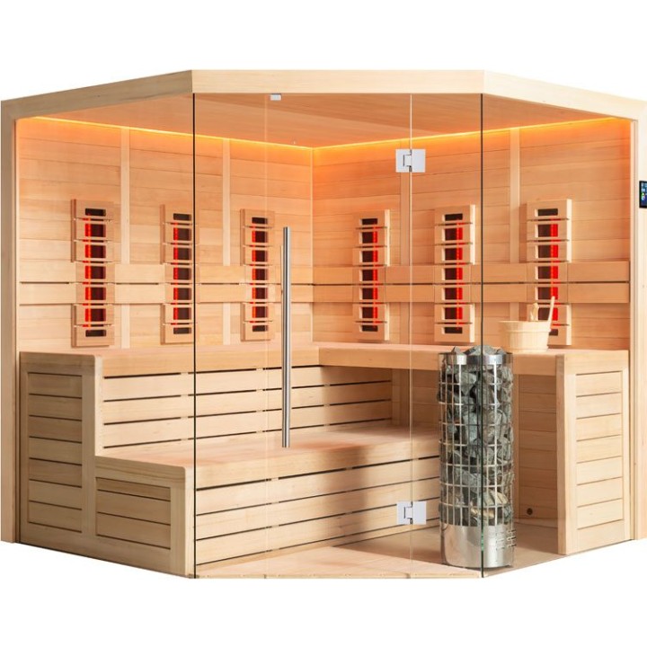 Finská sauna EAGO AWT E1611XL-IR hemlock 250×250 9 kW Cilindro