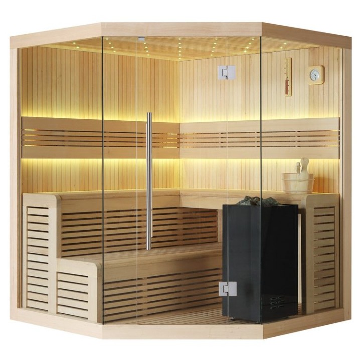 Finská sauna EAGO AWT E1111C hemlock 180×180 9 kW Virta