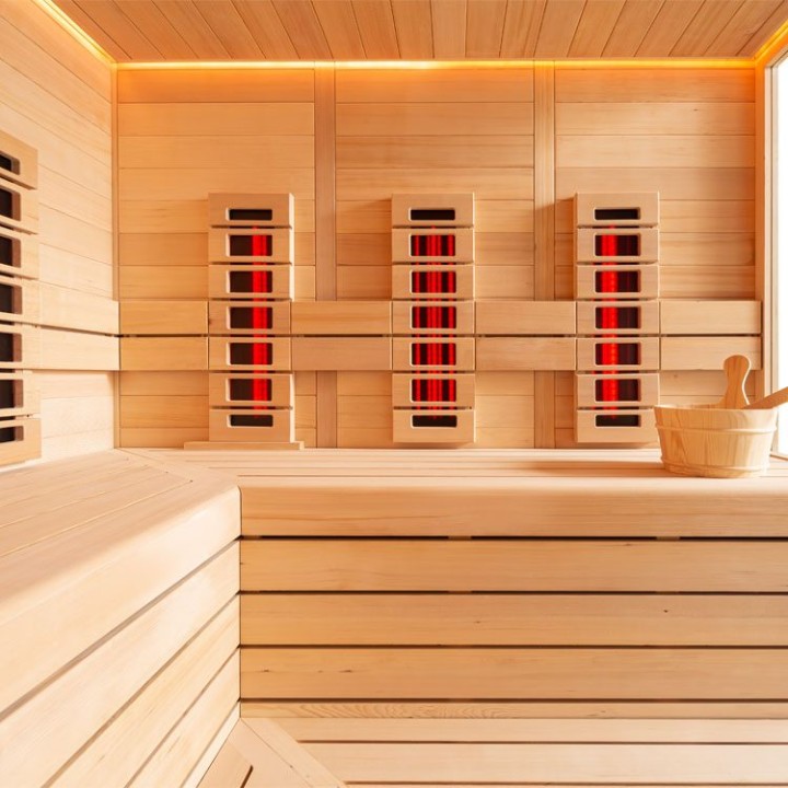 Finská sauna EAGO AWT E1613B-IR hemlock 200×180 9 kW Cilindro