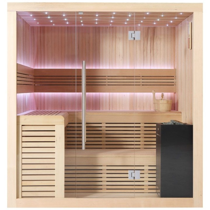 Finská sauna EAGO AWT B1112B hemlock 200×170 9 kW Virta Bi-O