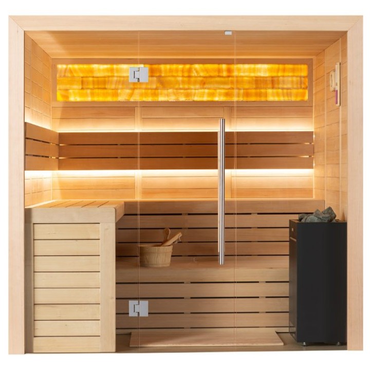 Finská sauna EAGO AWT B1622A hemlock 220×200 9 kW EOS Bi-O Cubo