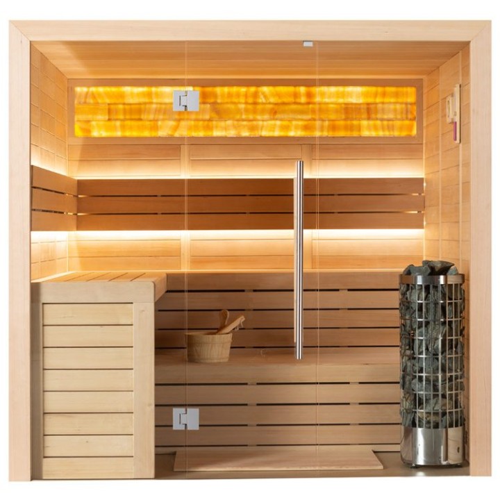 Finská sauna EAGO AWT E1622B hemlock 200×170 9 kW Cilindro