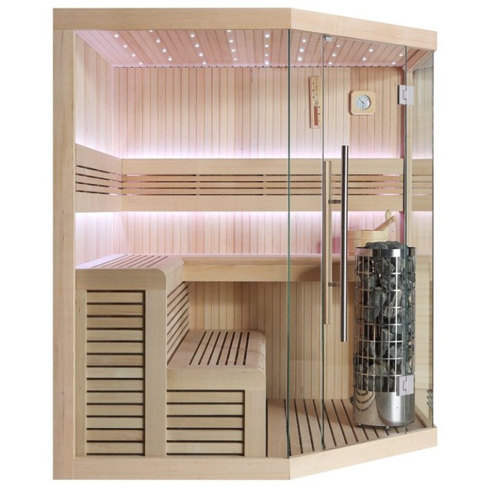 Finská sauna EAGO AWT B1111C hemlock 180×180 9 kW Virta Bi-O