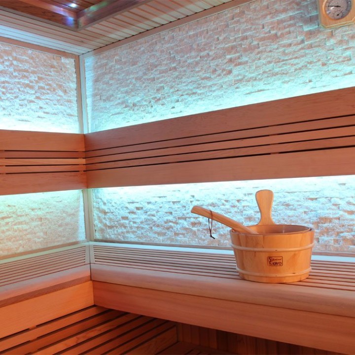 Finská sauna EAGO AWT E1242 XL červený cedr 250×250 12 kW EOS Cubo