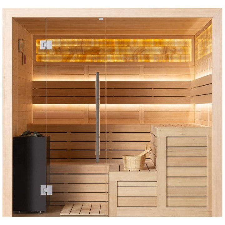Finská sauna EAGO AWT B1623C hemlock 180×180 9 kW TheWall Bi-O