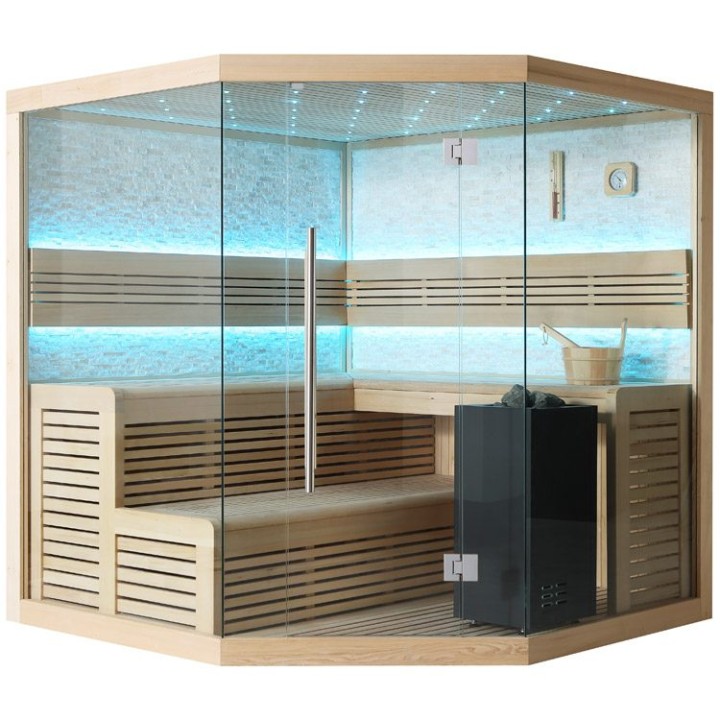Finská sauna EAGO AWT B1101B hemlock 200×200 9 kW EOS BiO-Cubo