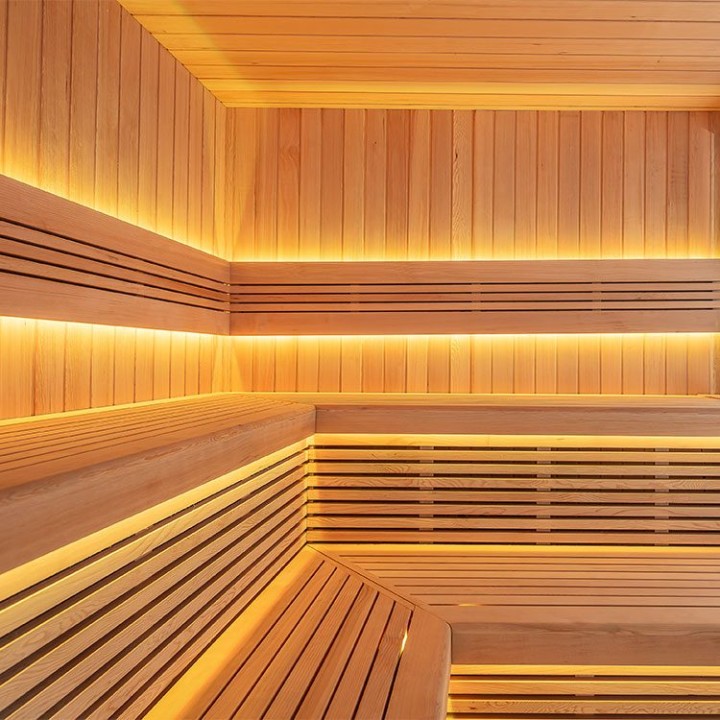 Zahradní sauna EAGO AWT Saunahaus THE CUBE X4 hemlock 235×235 bez kamen