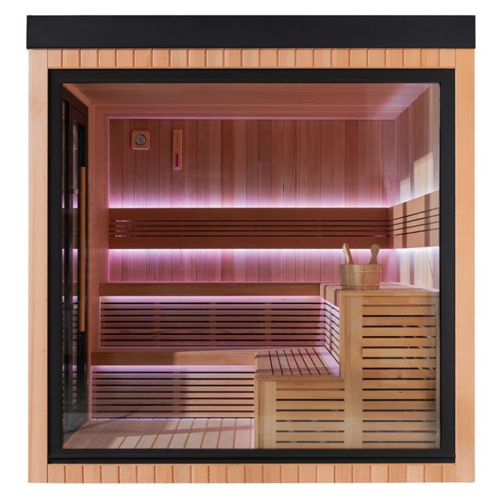 Zahradní sauna EAGO AWT Saunahaus THE CUBE X7-R hemlock 300×235 bez kamen