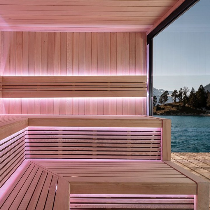 Zahradní sauna EAGO AWT Saunahaus THE CUBE X5-R hemlock 235×235 9 kW EOS Cubo