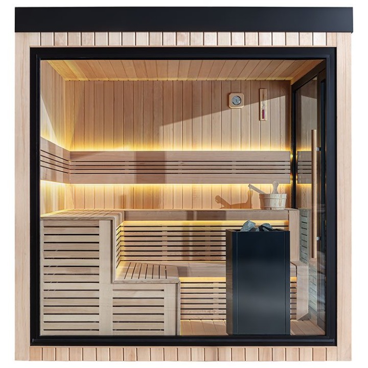 Zahradní sauna EAGO AWT Saunahaus THE CUBE X5-L hemlock 235×235 9 kW EOS Cubo