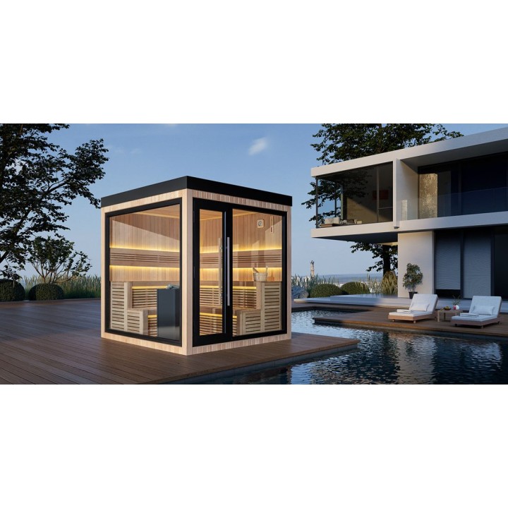 Zahradní sauna EAGO AWT Saunahaus THE CUBE X5-L hemlock 235×235 9 kW Cilindro