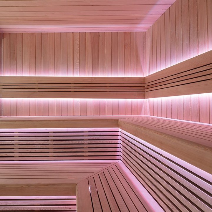 Zahradní sauna EAGO AWT Saunahaus THE CUBE X5-L hemlock 235×235 9 kW Cilindro