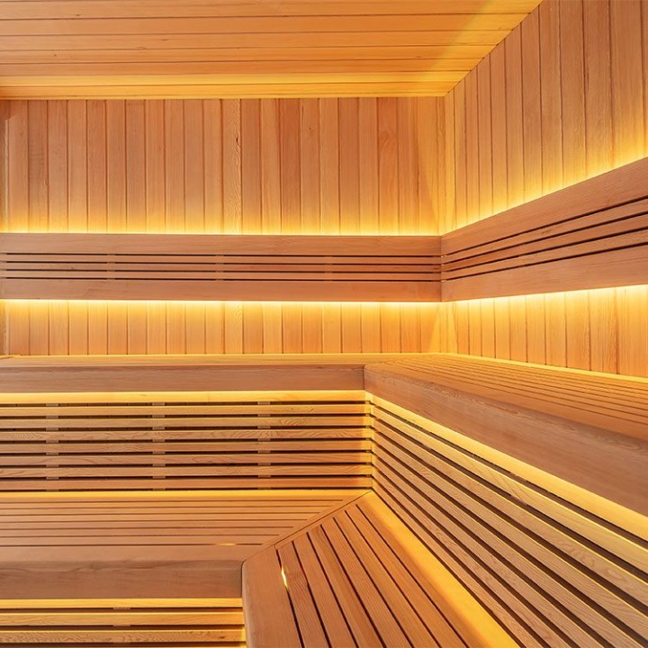 Zahradní sauna EAGO AWT Saunahaus THE CUBE X5-L hemlock 235×235 9 kW EOS BiO-Cubo